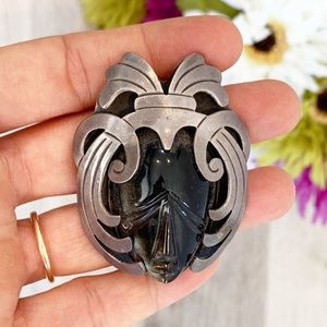 Authentic Vintage Silver Black Moonstone Brooch